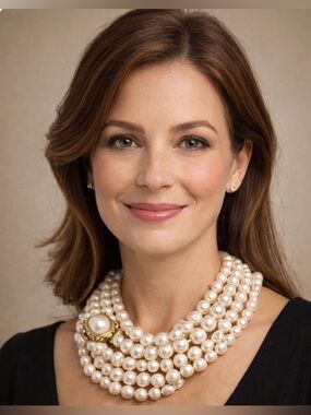 Multi-Strand Cream Pearl Statement Necklace with Gold Accent